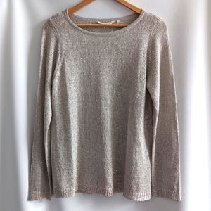 Soft Surroundings Mitzi Cream Sequin Knit Long Sleeve Pullover Sweater L